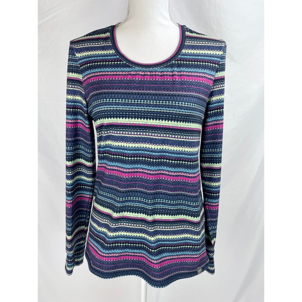 Title Nine Women Medium Striped Fair Isle Athletic Top Long Sleeves Base Layer